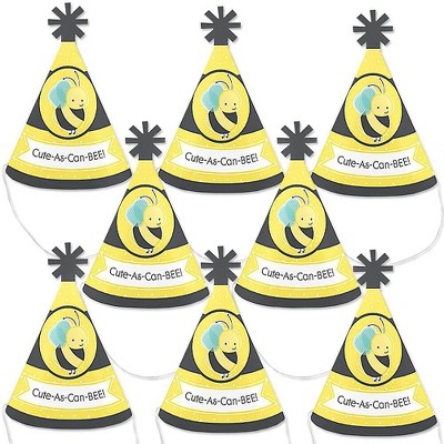 Big Dot of Happiness Honey Bee - Mini Cone Baby Shower or Birthday Party Hats - Small Little Party Hats - Set of 8