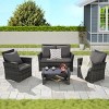 Outdoor Sofa Set, 4 Pcs Rattan Wicker Sofa, Sofa Set with Armrest Chairs and Tempered Glass Coffee Table, Sofas with Cushions-Coolbibila - 2 of 4