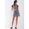 Slickblue High-Waist Denim Mini Skirt, Distressed Look, Asymmetrical Raw Hem, Medium Blue Wash, Size S-L - 4 of 4