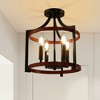 DORESshop 4-Light Black and Dark Wood Pendant Light Industrial Farmhouse Hanging Light with Metal Frame Shade No Bulb Included - 2 of 4