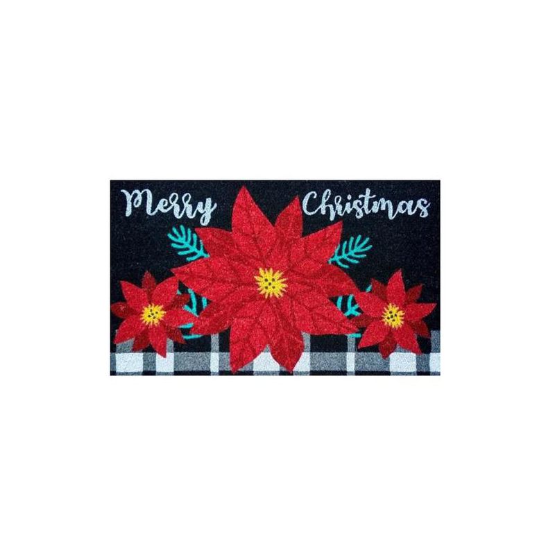Merry Christmas Poinsettia Coir Doormat 30" x 18" Indoor Outdoor Briarwood Lane, 1 of 4
