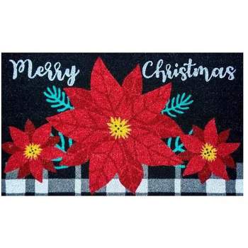 Merry Christmas Poinsettia Coir Doormat 30" x 18" Indoor Outdoor Briarwood Lane