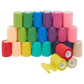 Juvale 24 Rolls Colorful Self Adhesive Bandage Wrap 3 Inch x 5 Yards, Cohesive Vet Tape for First Aid, Animals, 12 Colors