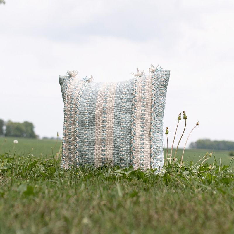 Hand Woven Striped Outdoor Pillow Light Blue Polyester With Polyester Fill by Foreside Home & Garden, 3 of 8