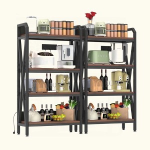 KIGFTSOD Bakers Rack 4-Level Metal & Wooden Kitchen Storage Shelves, Kitchen Organizer for Garage, Pantry, Bathroom, Closet - 1 of 4