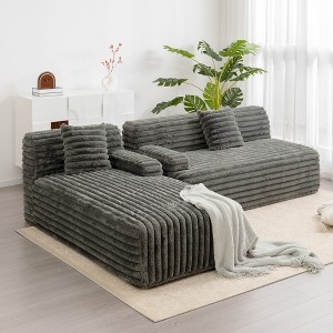 110" Cloud Modular L-Shaped Sectional Sofa with Two Pillows, Ultra-Soft Faux Rabbit Fur Upholstery, Free-Combined - 1 of 4