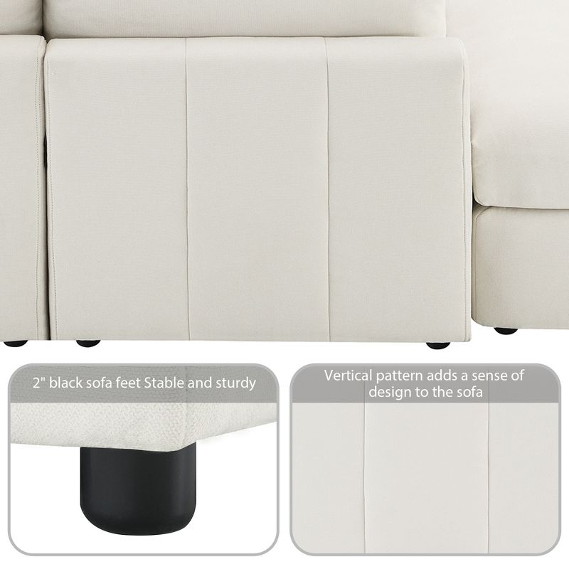 93"W 5-Seater Down Filled Upholstered Sectional Sofa Set with Convertible Ottomans, White/ Dark Grey, 4A -ModernLuxe, 5 of 17