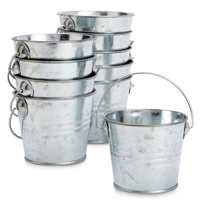 Juvale 10 Pack Small Metal Buckets for Party Favors, Tiny Galvanized Silver Pails for Crafts, Succulents, 3.3 x 2.5 x 3 In