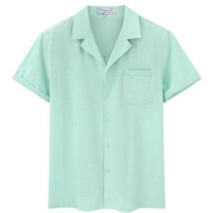 Men's Linen Shirts Short Sleeve Casual Button Down Shirts Lightweight Summer Beach Shirt with Pocket - 1 of 4