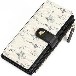 BEAFUP Women’s RFID Blocking Trifold Wallet – Large Capacity Leather Floral Wallet,20 Card Slots & Zippered Pockets for Daily Use, Travel - 1 of 4