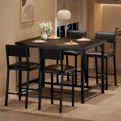 Garvee 3-Piece Dining Table Set W/Footrest & 2 Upholstered Chairs, High Table and Chairs Set with Corner Protector, for Pub, Dining