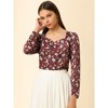 INSPIRE CHIC Women's Blouse Cowl Neck Vintage Floral Long Sleeve Shirts - 3 of 4
