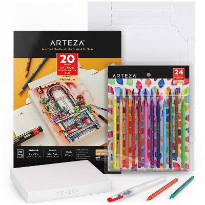 Arteza Watercolor Art Set, Woodless Watercolor Pencils 24 and 20 Sheets of Foldable Canvas (ARTZ-3570)