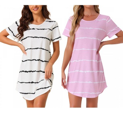 INSPIRE CHIC Women's 2 Pcs Round-Neck Curved-Hem Short-Sleeve Nightshirt Sleep Gown