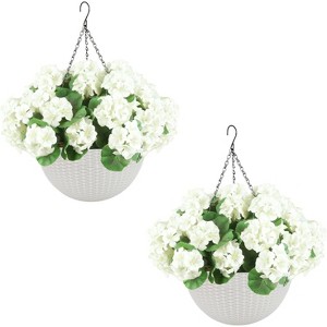 GAOMON 2 Set Artificial Outdoor Geraniums Flowers with Brown Basket, 12 Pcs Geraniums Flowers for Christmas - 1 of 4