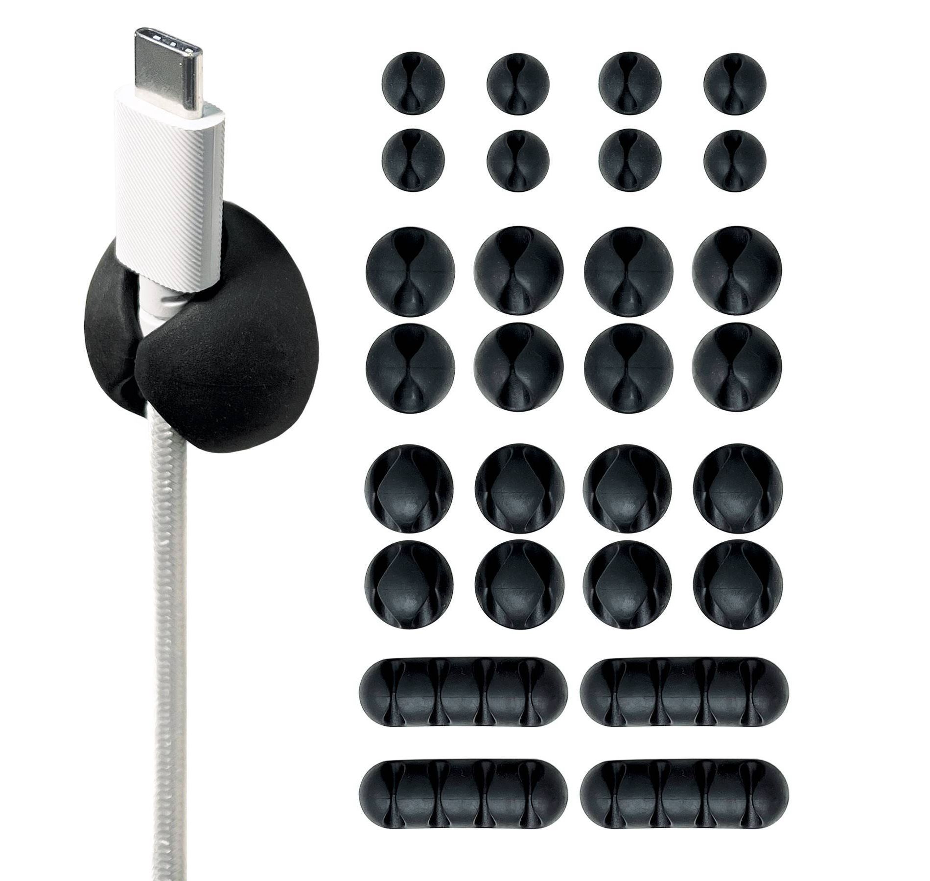 Wrap-It 28pk Cord Holder and Desk Cord Organizer Cable Clips Black: Wire Management Clips & Cable Hooks