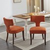 Mid-Century Modern Dining Chairs Set Of 2, Farmhouse Linen Fabric Upholstered Accent Chair with Curved Backrest & Copper Studs Around, Hardwood Frame - 3 of 4