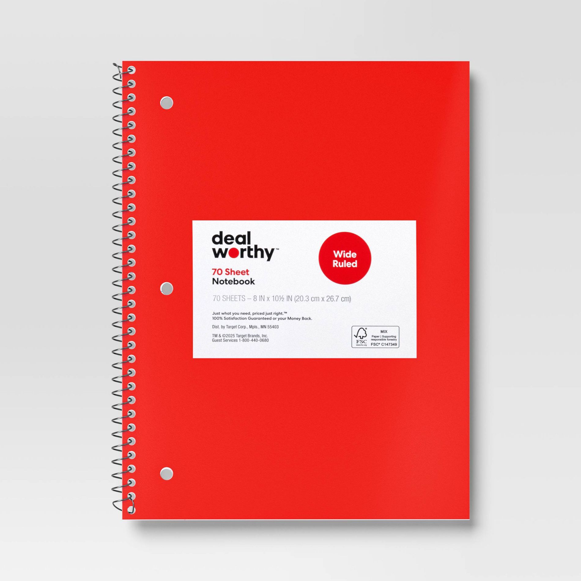 Subject Spiral Notebook Wide Ruled Red - Dealworthy™