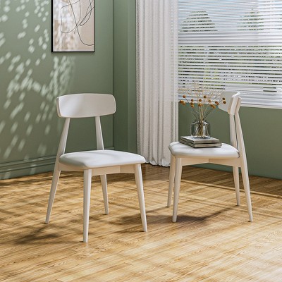 ATJafurn White Upholstered Dining Chairs No Assembly Required Solid Wood Side Chairs (Set of 2)