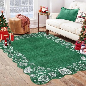Christmas Area Rugs for Living Room Bedroom Scalloped Edge Xmas Festive Winter Decor Rug Soft Low Pile Non-Slip Rug - 1 of 4