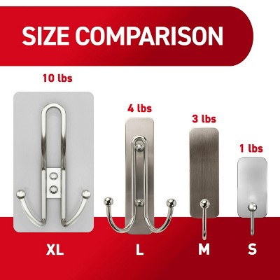 X-Large Satin Nickel Triple Hook with Adhesive Strips