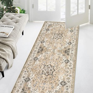 Machine Washable Vintage Runner Rug: Non-Slip Low-Pile Kitchen Rug, Ultra-Thin Distressed Indoor Floor Cover for Bedroom, Laundry Room - 1 of 4