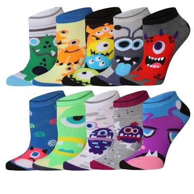 Tipi Toe Womens 10 Pairs Lovable Little Monsters Pattern & Mix Colors For Vibrant Style Low Cut/No Show Socks