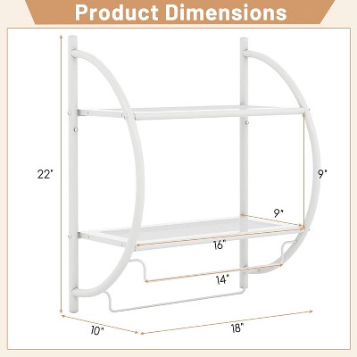 White Metal Wall-Mounted 2-Tier Bathroom Shelf with Towel Bars