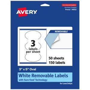 Avery Matte White Removable Oval Labels with Sure Feed Technology, Print-to-the-Edge, 3" x 5" - 1 of 4