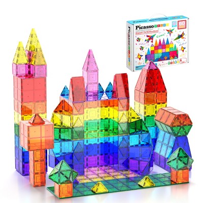 PICASSO-TILES 60 pc Magnetic Tiles, Educational Building Blocks Set, STEM Toy for Kids