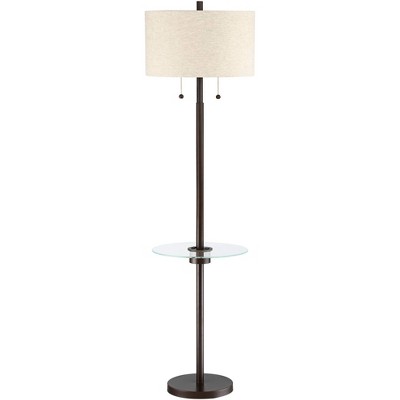 Possini Euro Design Modern Floor Lamp with Table USB and AC Power Outlet Oil Rubbed Bronze Drum Shade Living Room Reading Office