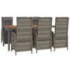vidaXL 7 Piece Patio Dining Set - Contemporary Outdoor Furniture Set with Reclining Garden Chairs, Acacia Wood Tabletop and Cushions, Gray Poly Rattan - 3 of 4