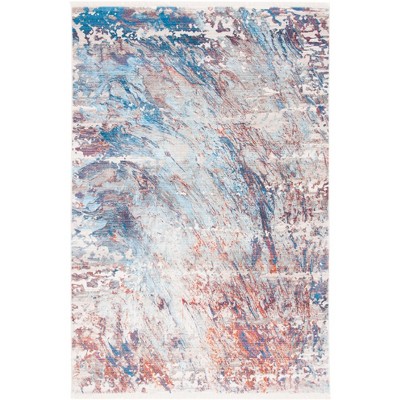 Handmade Blue and Rust Synthetic 5' x 7' Area Rug