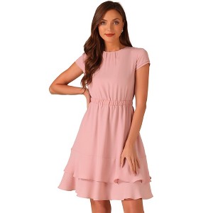 Allegra K Women's Work Ruffle Hem Cap Sleeve High Waist A-Line Layered Midi Dress - 1 of 4