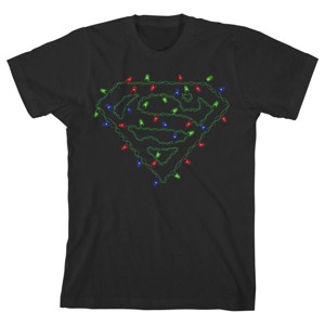 Superman Logo With Christmas Lights Black T-shirt Toddler Boy to Youth Boy - 1 of 3