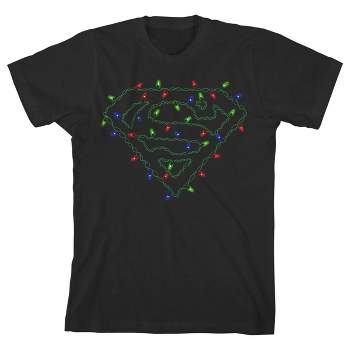 Superman Logo With Christmas Lights Black T-shirt Toddler Boy to Youth Boy