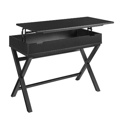 Black Wood Lift-Top Standing Desk with Drawer and Keyboard Tray