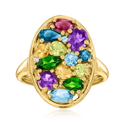Ross-Simons 2.07 ct. t.w. Multi-Gemstone Oval Ring With Single Lab-Grown Diamond in 18kt Gold Over Sterling