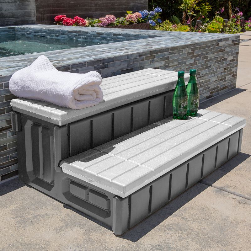 XtremepowerUS 36" Universal Resin Spa and Hot Tub Steps Hidden Storage 2-Step, 1 of 5