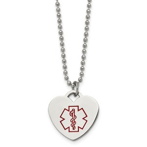 Black Bow Jewelry Stainless Steel Heart Shaped Medical Alert Necklace - 22 Inch - 1 of 4