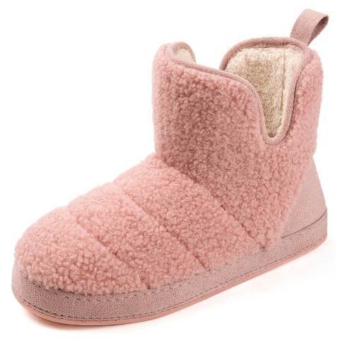 Women s Fuzzy Fleece House Bootie Ladies Memory Foam Slipper with Rubber Sole Size 8 US Women Pink