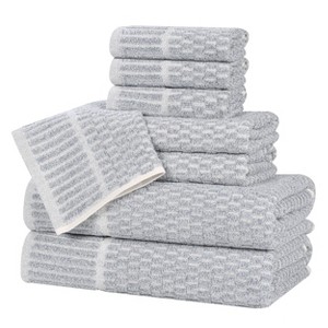 Viscose Cotton Blend Medium Weight Soft Textured Checkered Ribbed Border Towel Set by Blue Nile Mills - 1 of 4