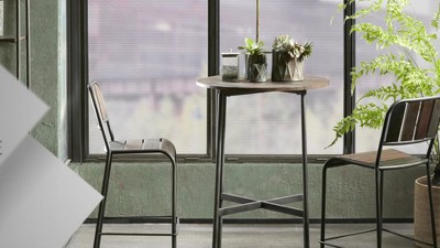 Reclaimed Pinewood Round Industrial Bar Height Table