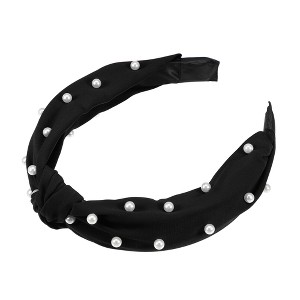 Unique Bargains Women's Satin Knotted Pearl Headband 1.1 Inch Wide 1 Pc - 1 of 4