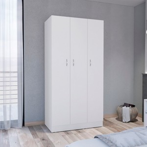 ORRD 3-Door Wardrobe Armoire with 2 Drawers, White Storage Cabinet 71" Tall for Bedroom, Easy Assembly Closet Organizer - 1 of 4