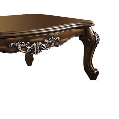 Latisha Antique Oak Rectangular Coffee Table with Carved Legs