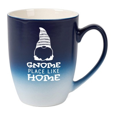 Elanze Designs Cute Witty Coffee Cup Mug 12 Ounce Ceramic With Ombre Gradient Gnome Place Like Home Navy Blue and White