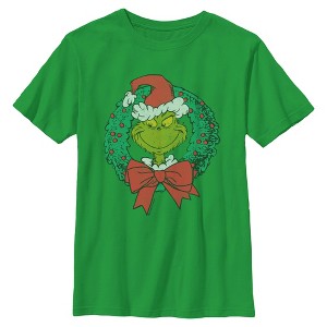 Boys The Grinch Mean One Christmas Wreath T Shirt - 1 of 4