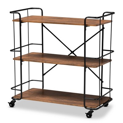 Neal Metal and Wood Kitchen Serving Cart Walnut/Black - Baxton Studio