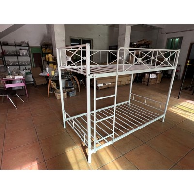 Bunk Bed Twin Over Twin with Ladder and Guardrail, Heavy Duty Bunkbeds Frame with Sturdy Steel Slats Support for Kids Boys Girls